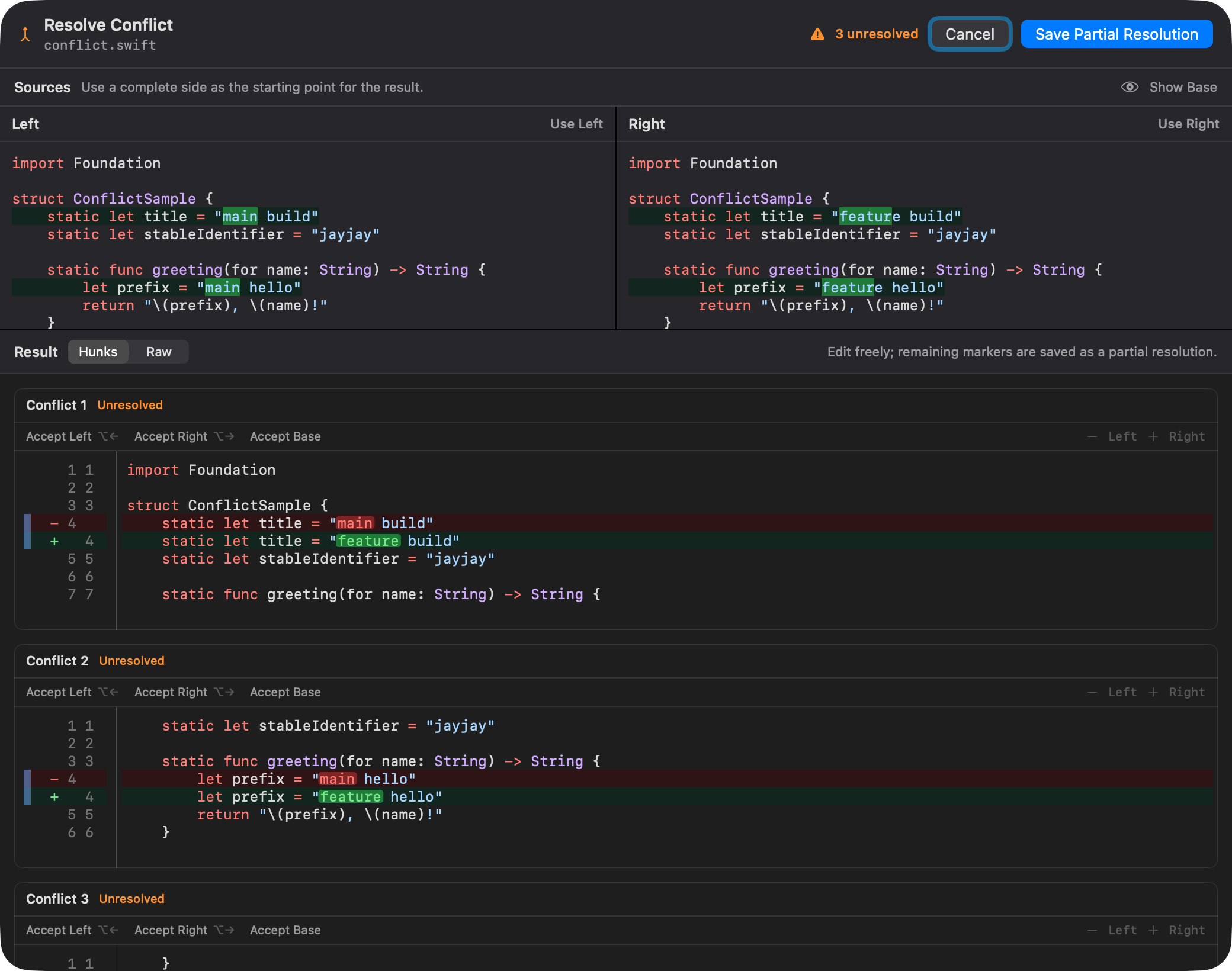 Built-in merge editor