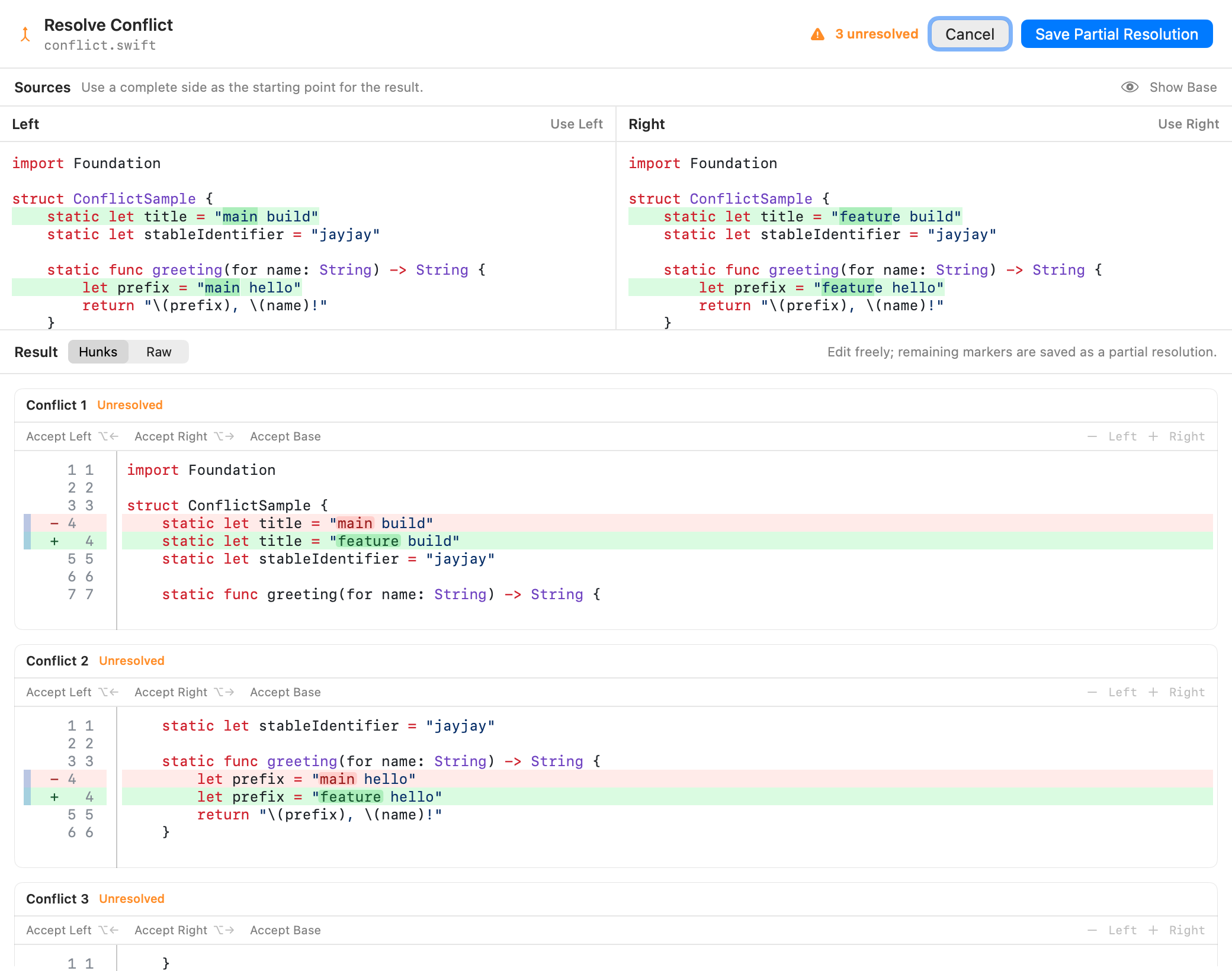 Built-in merge editor