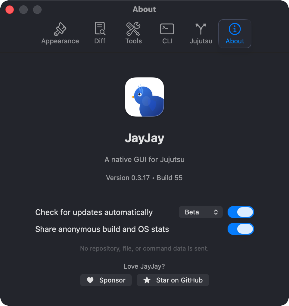 JayJay Settings update channel