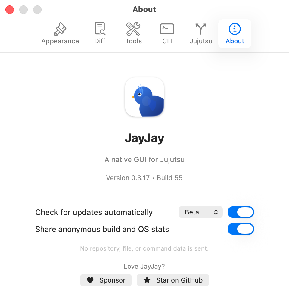 JayJay Settings update channel