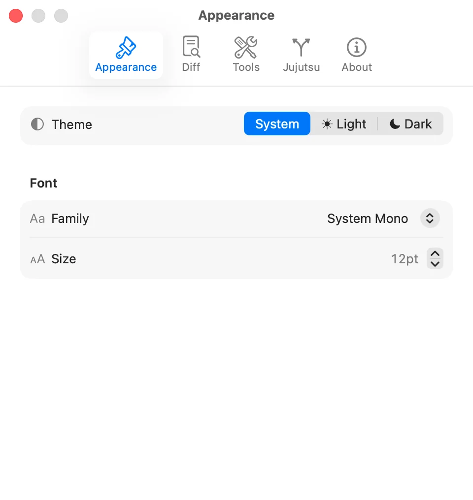 JayJay Settings appearance panel