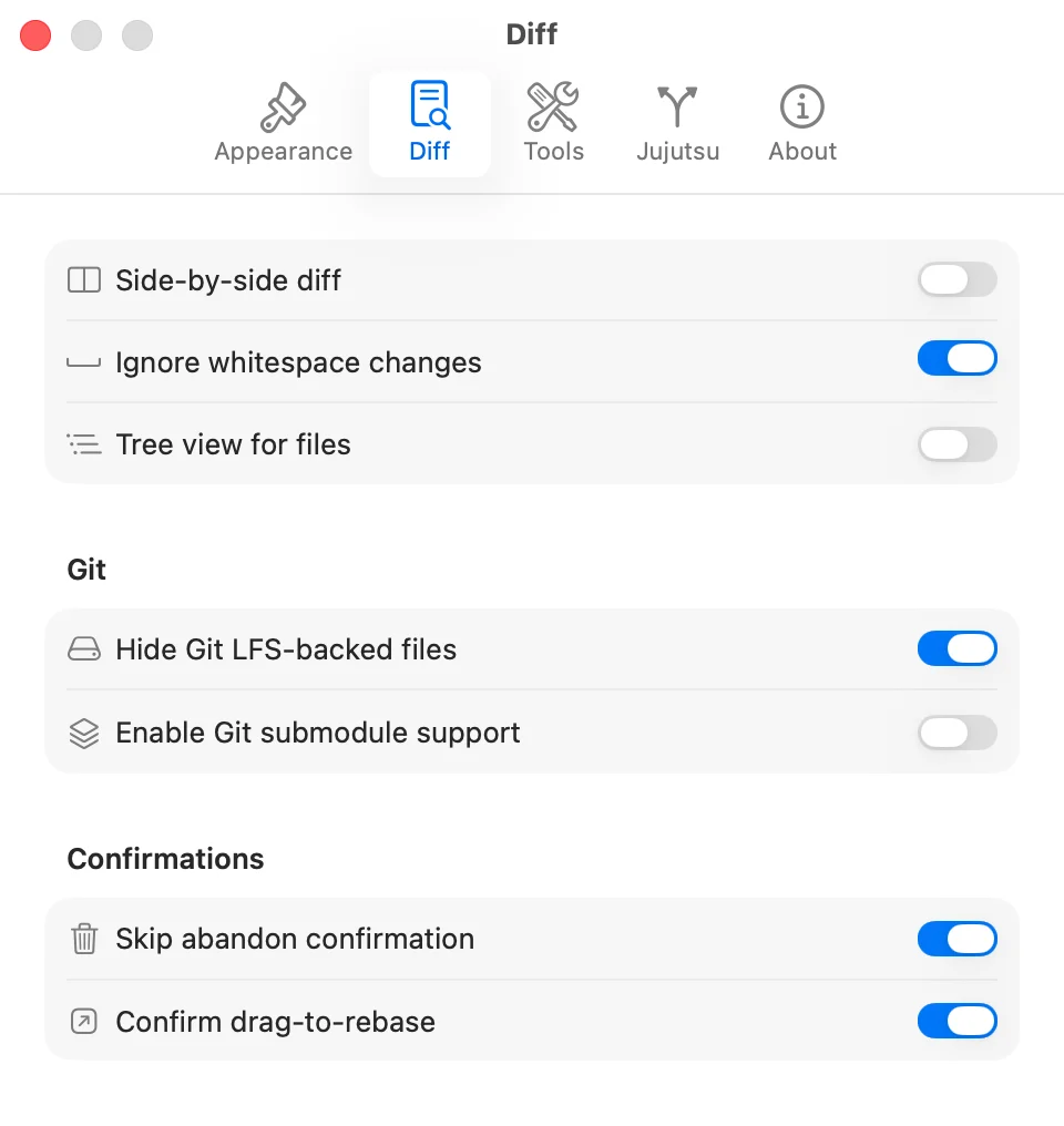 JayJay Settings diff panel