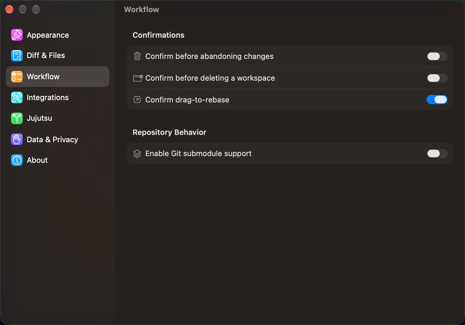 JayJay Settings workflow panel