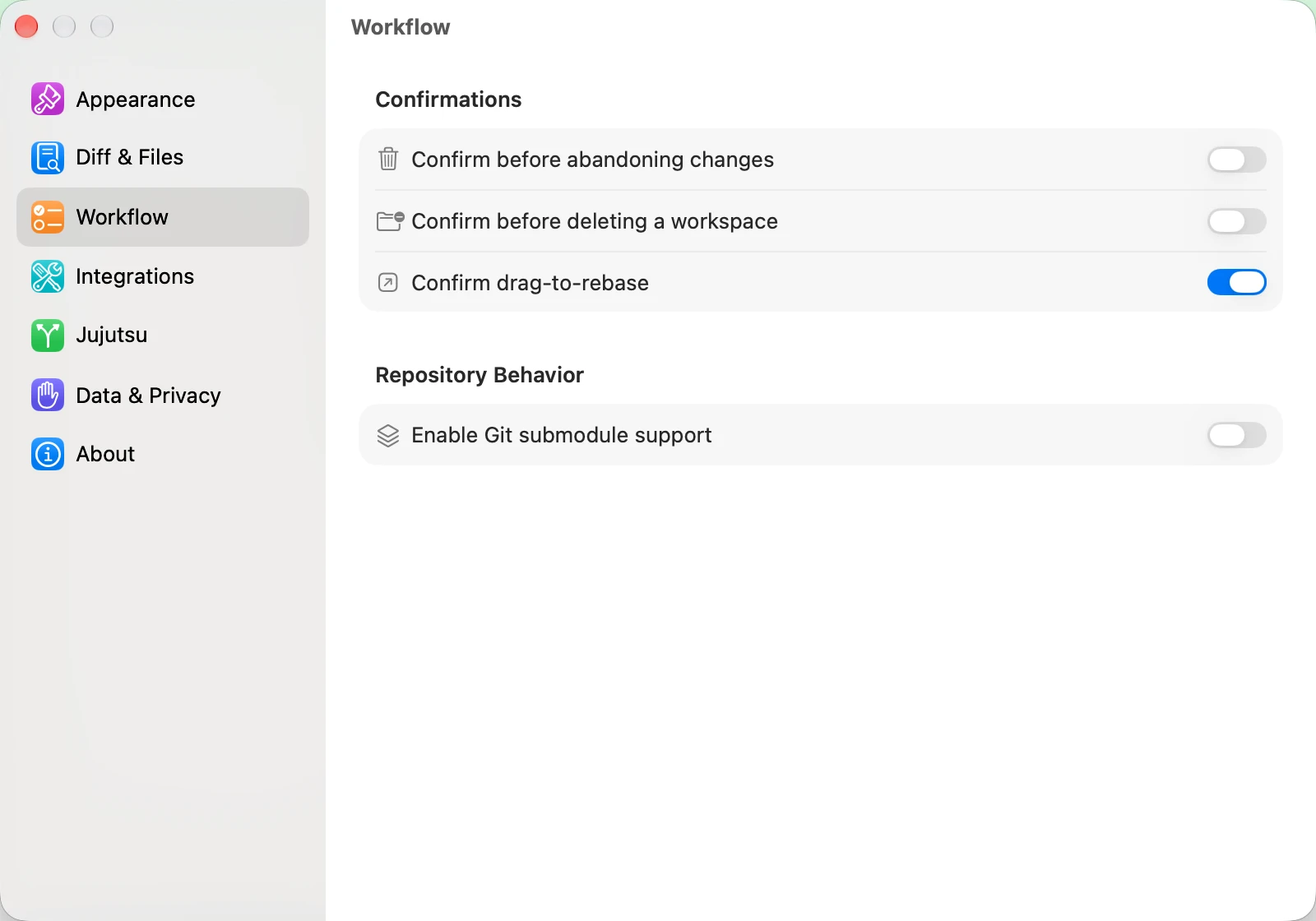 JayJay Settings workflow panel